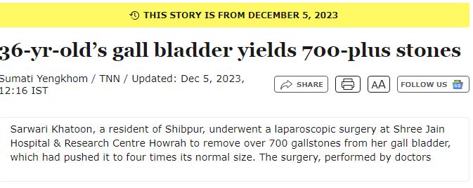 36 Years Old's Gall Bladder yields 700 plus stones